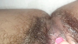 Wet orgasm pussy cum grool hairy cunt cumming with huge clitoris