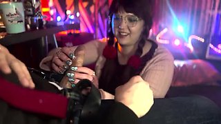 Dirty Blowjob for Dad's Best Friend - Cute Teen with Glasses Swallows Cum