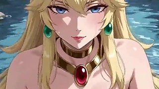 Goddess Peach in a lake and waterfall (Ai toon)