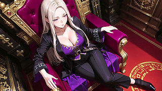 Blonde Queen in Purple Court Uniform! Lazy on the Throne, Eyes Full of Lust