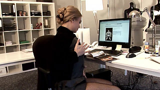 Blonde office bitch like to fuck on table