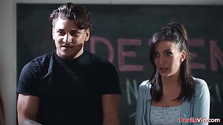 Perv milf teacher watching students fuck