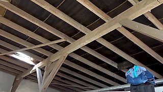 Blonde chick getting DPed by two guys in an abandoned building