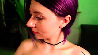 Teen goth brunette bara jerks and sucks cock