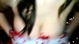 Hot babe with perfect big boobs taking shower