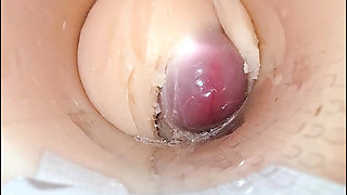 Camera deep inside tight pussy captures huge cum explosion