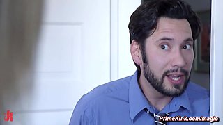 Blondie scammer tied up and nailed