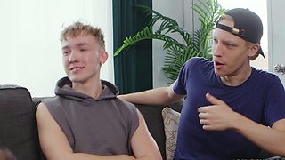 Three friends are jerking off together!