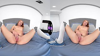 Teen Lucianna Luci's tiny titties in VR as she pleasures her shaved peach with fingers