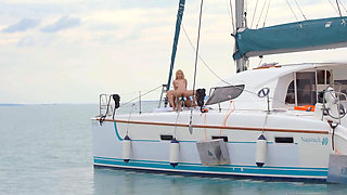 Interracial sex on a boat with a blonde while outg to see