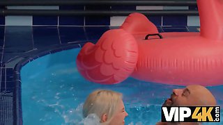 Vip4k. the pool fest takes an sudden turn when a naughty beauty witnesses that dick