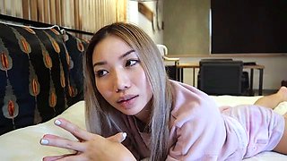 Asian cutie with tight pussy gets herself off with a dildo