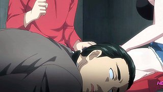 Threesome busty MILF blows guard rough and gets filled deep