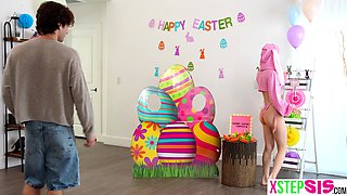 Easter bunny teen stepsister eats stepbrother his big carrot