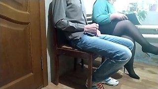 Amateur MILF Gets Public Handjob in Waiting Room - Stranger Jerks Her Off Anytime