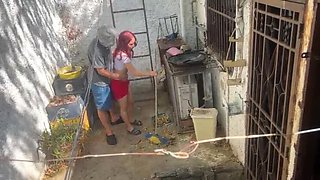 Stepdaughter Bibi in Skirt Washes Clothes - I Can't Resist Her Backside
