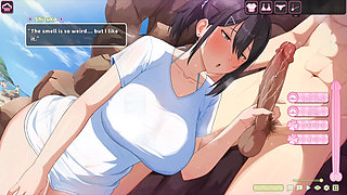 Hentai Game - Summer Clover - The Dedicated Office Lady Gets Lewd on the Beach - Handjob and Deepthroat