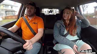 Curvy Ginger Inked Babe Publicly Fucked In Car By Instructo