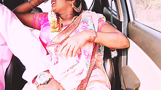 Indian Car Sex Pink Saree Bhabi Try to Fucking with Boy Friend. Telugu Firty Talks.