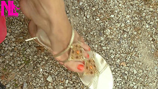 Nyllady Moistering Her Legs and Feet with Lotion and Massaging Them in Her Car