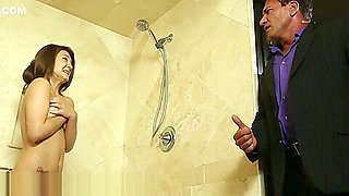 Step daddy joins Step daughters Wet Friend in Shower