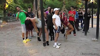 Coral Joice And Julia De Lucia In Two Bitches Tormented In Public Park Gym