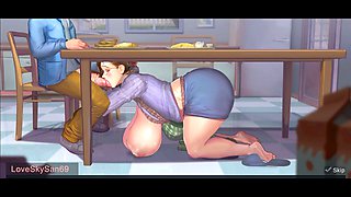 Horny milf in swimsuit star of an anime hentai cartoon movie