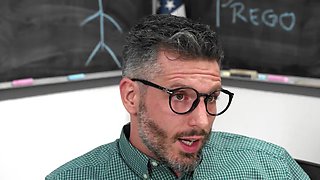 Sinking deeper into her super wet teenage pussy