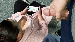 Cumming on my step moms face and hair while she does at home facial