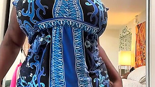 Chubby Ebony in Dress Showing Her Big Tits & Ass