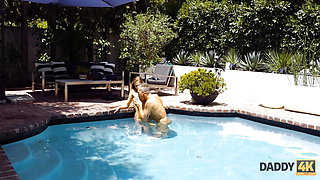 DADDY4K. Hung man stretches pussy of son's GF Sydney Cole near the swimming pool
