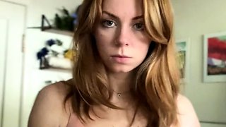 Busty curly brunette with big boobs fucks on couch
