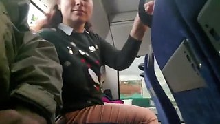 Brunette MILF With Big Natural Tits Gives Blowjob On Public Bus - Outdoor Voyeur Sex