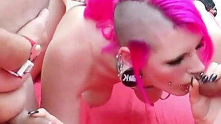 Skinny teen tick Laura gets creampie at wild bukkake party