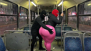 Big Ass Girl in Black Pants Gets Pressed in the Bus and Ends in Black Thong