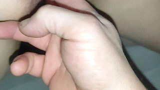 Hairy pussy from behind fingering