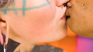 Tattoo Lesbians Hard Fuck with Strap-on - Squirting and Piss