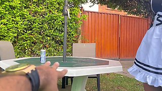 Latina maid creampied in risky outdoor fuck