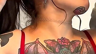 2 Cocks for This Beautiful Brunette Tattooed Everywhere!