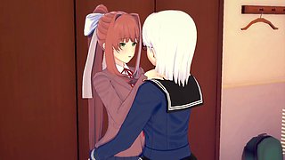 Monika from DDLC passionately fucks a female player in a steamy lesbian encounter!