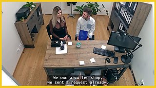 Loan4k. she got a loan and leaped on stranger's cock in the bank while her hubby was witnessing