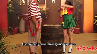 Funny threesome with much blowjob and a standing fuck