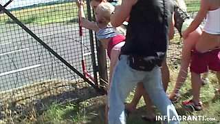 Skinny bitches fucked outdoors