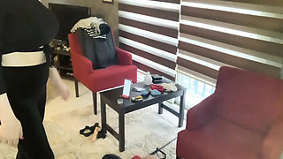 Colored Hair Mistressrola Uses Feet and Chastity on Arabic Slave in Nude Scene