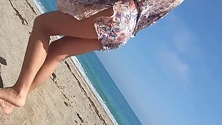 Panties Off And Risky Flash At One Public Beach # Up Dress Butt Plug Only