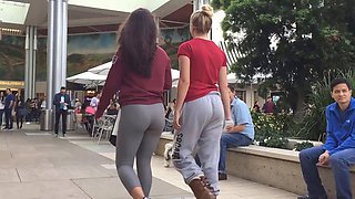 perfect round booty brunette teen tight grey leggings
