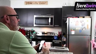 Blonde nymph gives her spouse a quick handjob