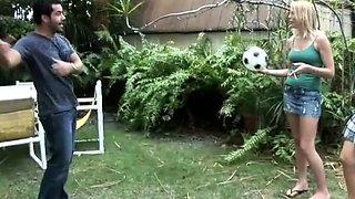 Blonde massage babe giving a handjob to her client HD