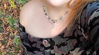 Pretty face chubby milf flashes tits and teases in public outdoors part 1