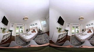 Busty curly brunette with big boobs fucks on couch